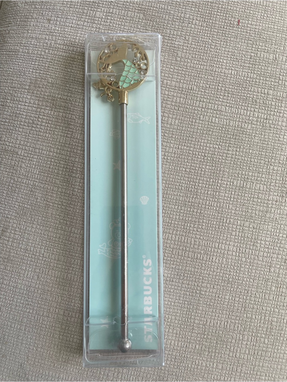 Starbucks Gold and Mint Mermaid Stirring Spoon in Clear Box